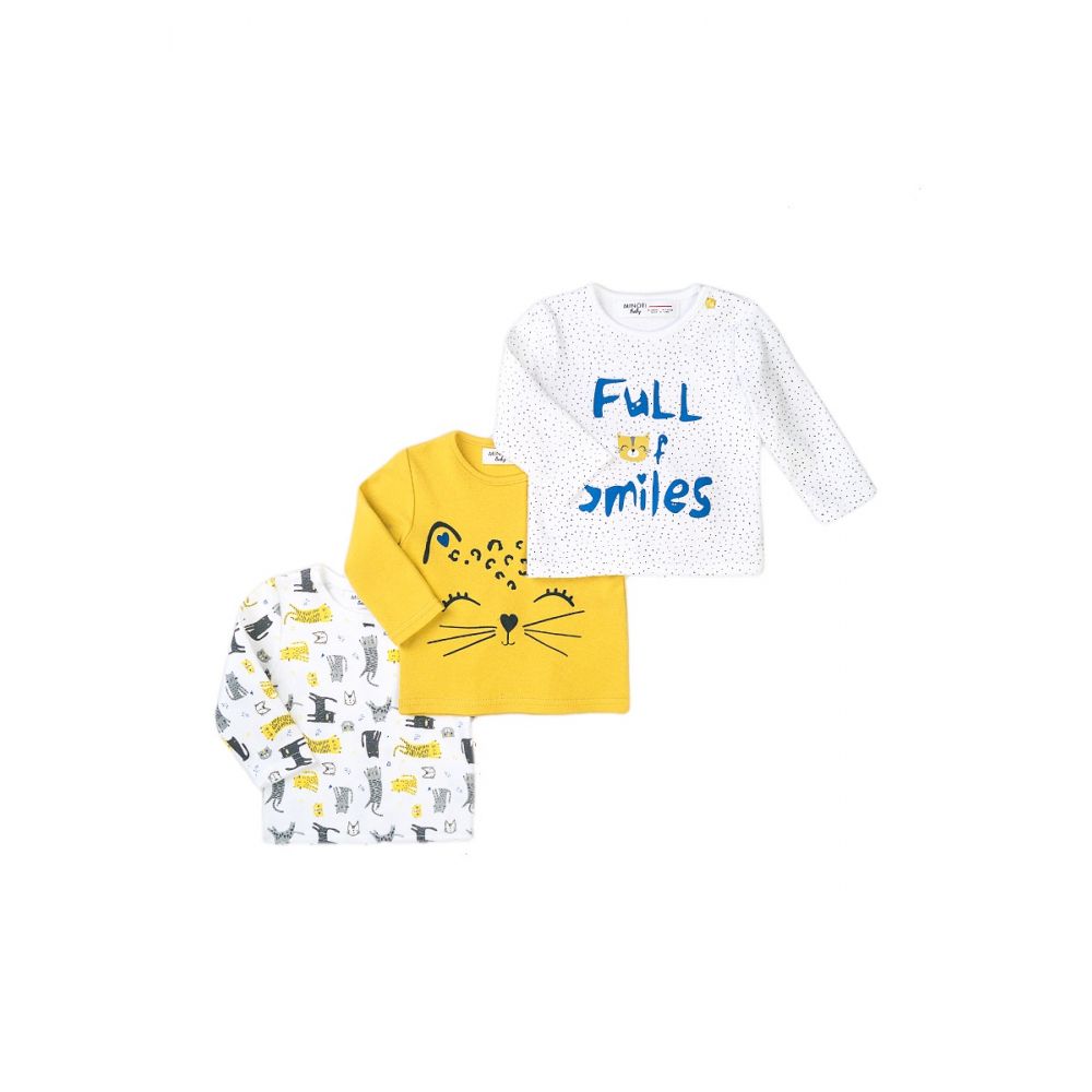 Set 3 tricouri cu maneca lunga Minoti Baby, Cuddles, Full of Smiles