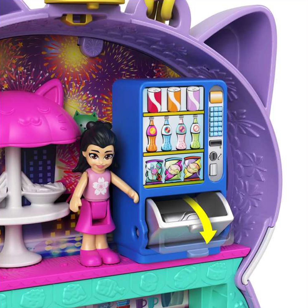 Set de joaca cu 2 papusi si 12 accesorii Polly Pocket Sushi Shop Cat, HCG21