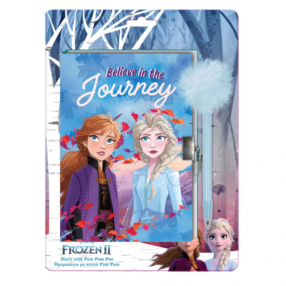 Jurnal cu pompon si lacat Disney Frozen 2, 12 x 18 cm
