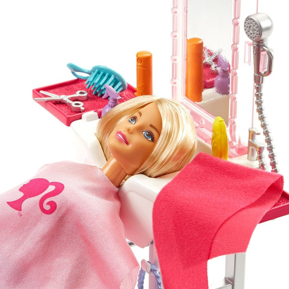 Set papusa Barbie si accesorii pentru coafor, FJB36