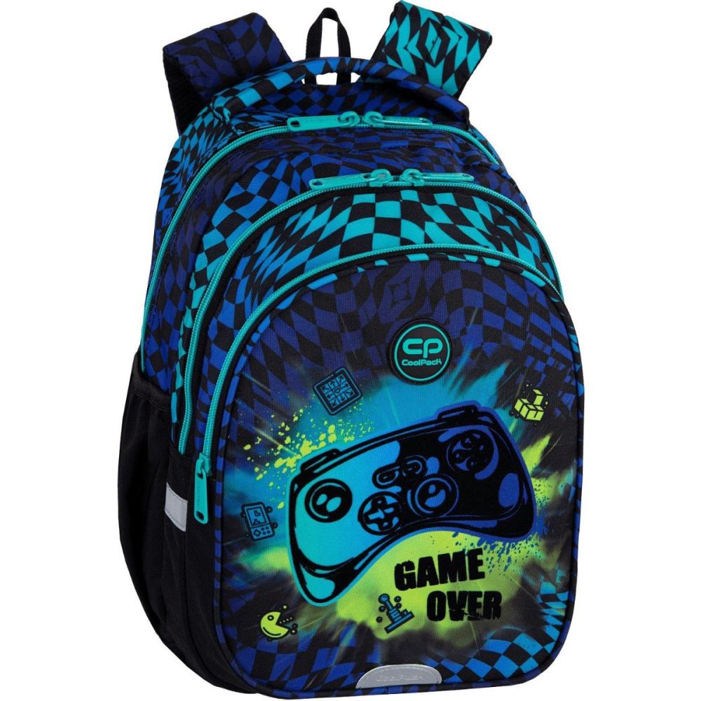 Ghiozdan cu 3 compartimente, Coolpack, Jerry, Game Over, Albastru