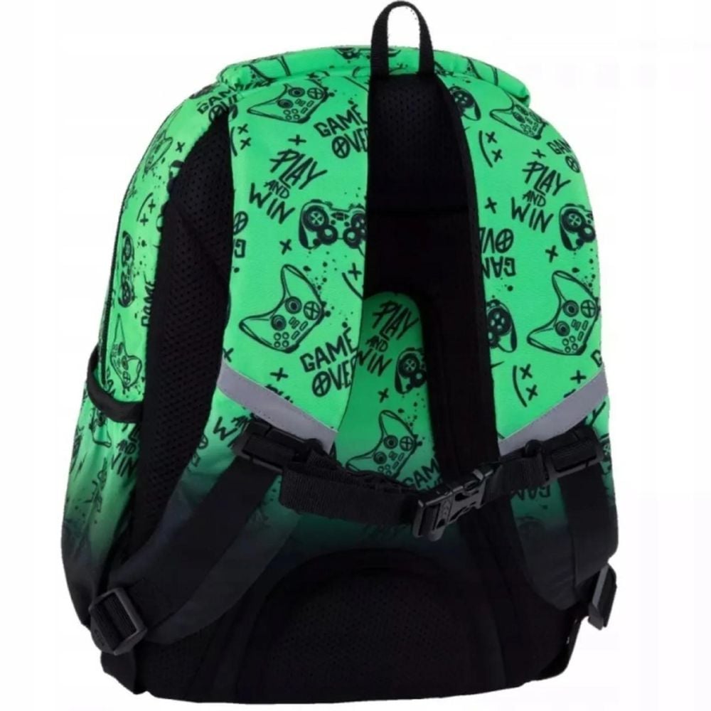 Ghiozdan cu 3 compartimente, Coolpack, Jerry, Game Over, Verde
