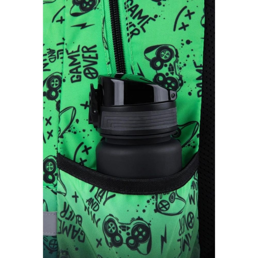 Ghiozdan cu 3 compartimente, Coolpack, Jerry, Game Over, Verde