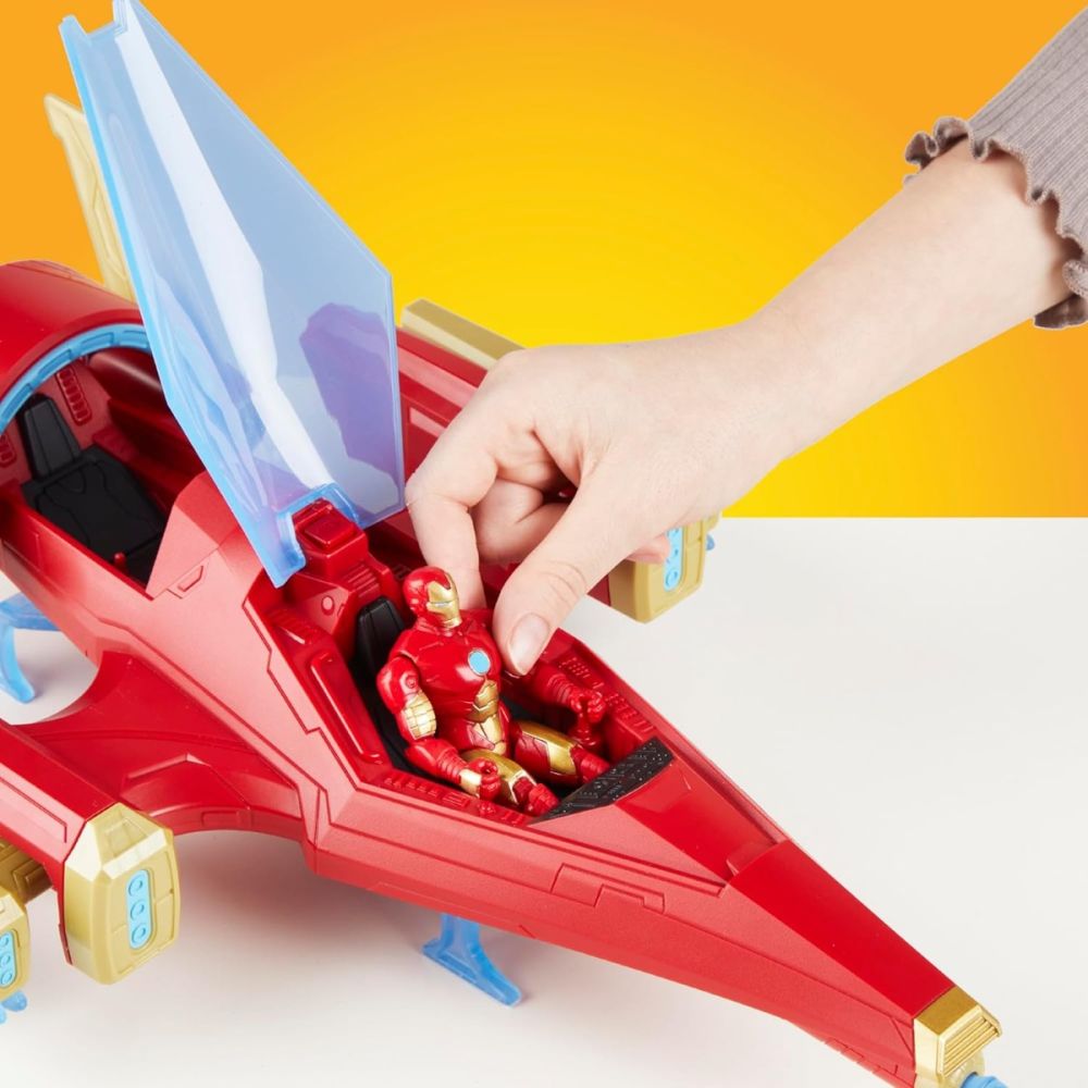 Figurina cu avion de lupta, Avengers, Iron Man, Repulsor Blast Battle Jet, 10 cm, F9329