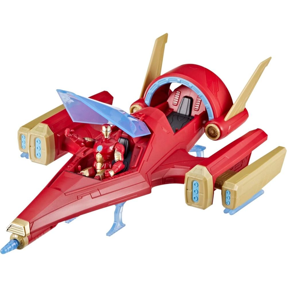 Figurina cu avion de lupta, Avengers, Iron Man, Repulsor Blast Battle Jet, 10 cm, F9329