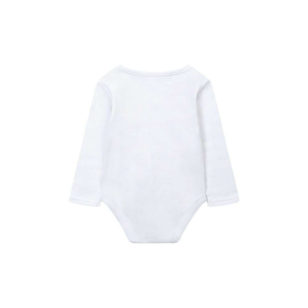Set 3 body-uri din bumbac cu maneca lunga, Minoti, Happy, Alb