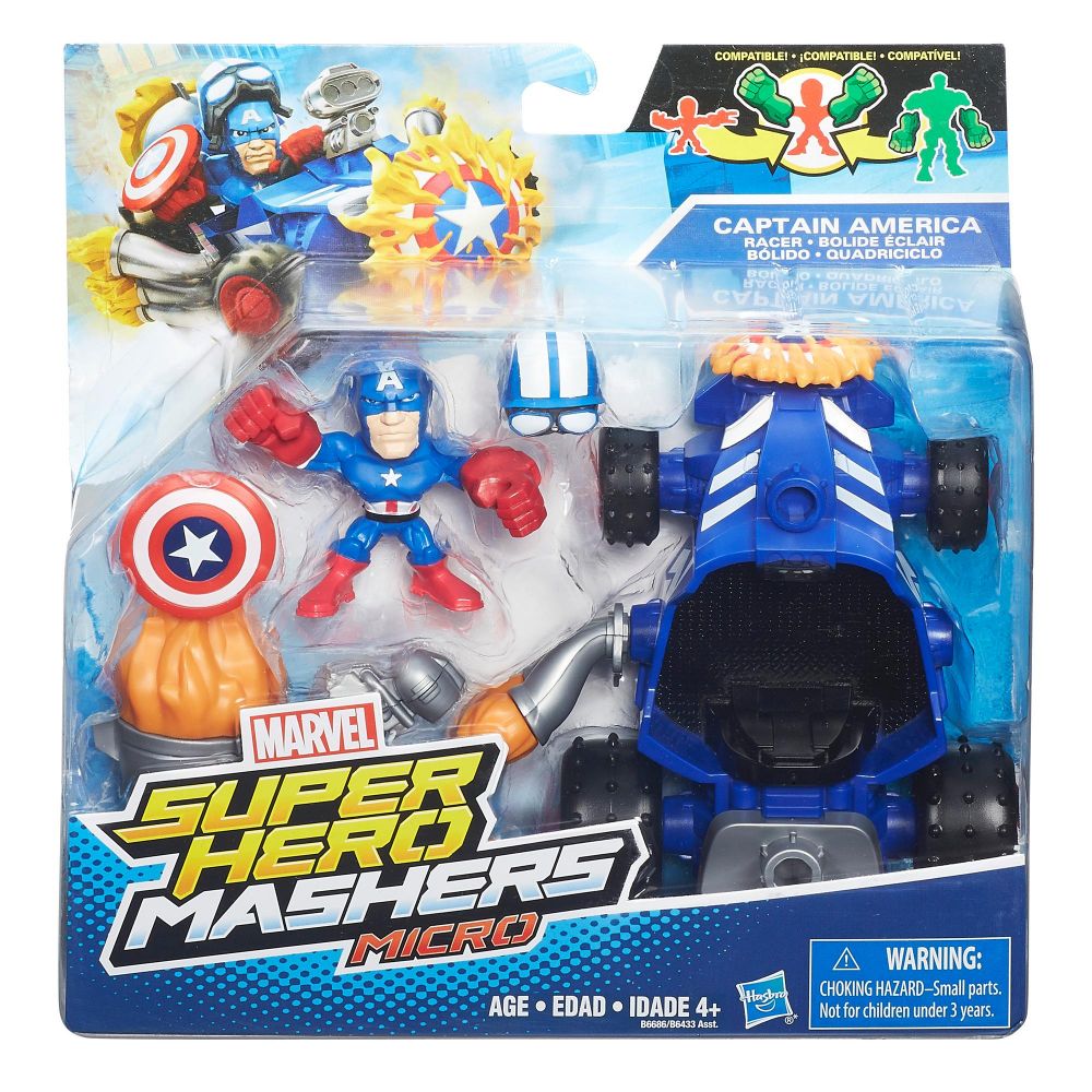 Figurina cu vehicul Marvel Super Hero Mashers - Captain America Racer