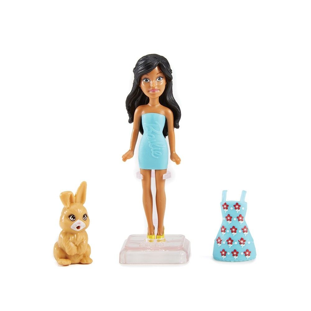 Figurina Mini Barbie Pet Series in rochie bleu