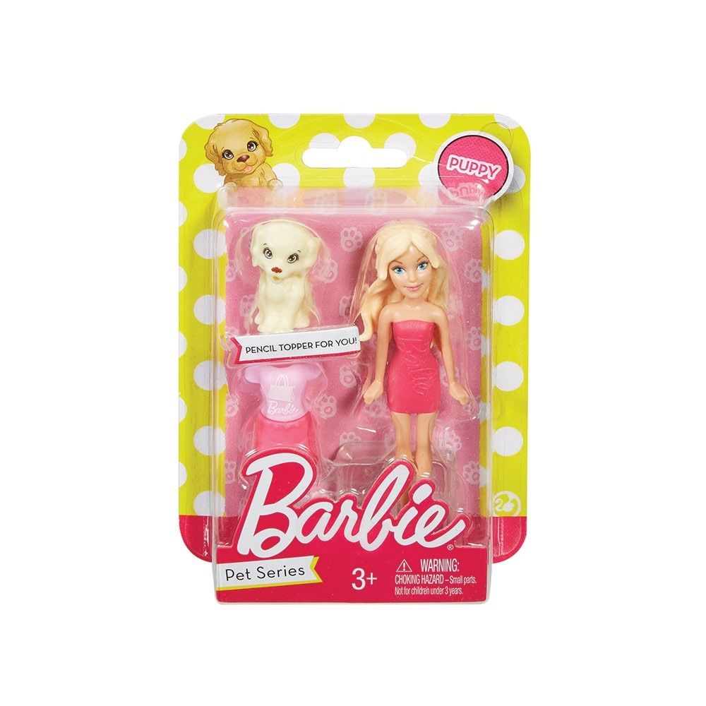 Figurina Mini Barbie Pet Series in rochie roz inchis
