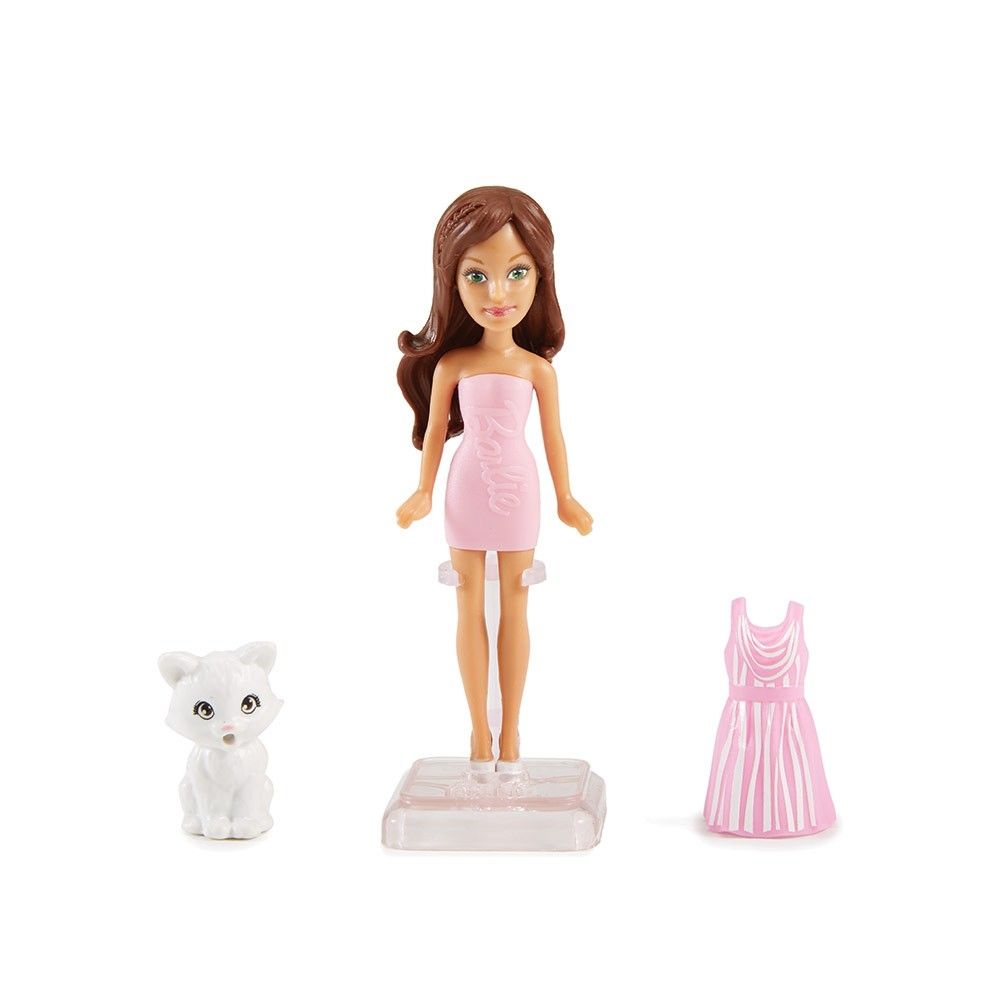 Figurina Mini Barbie Pet Series in rochie roz pal