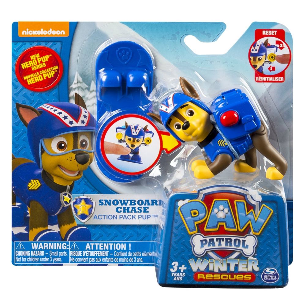 Figurina Paw Patrol Winter Rescues Snowboard - Chase Politist, 7.5 cm