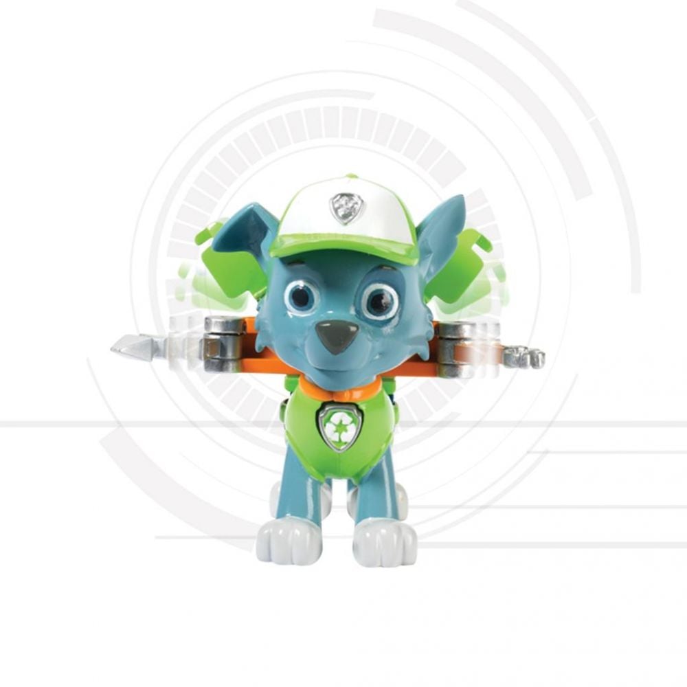 Figurina si insigna Paw Patrol  - Rocky 6.3 cm