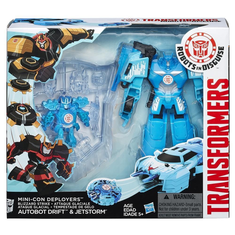 Figurina Transformers Robots in Disguise, Mini-Con Deployers, Blizzard Strike Autobot Drift si Jetstorm