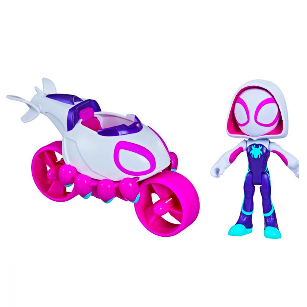 Figurina cu vehicul, Spiderman, Spidey and his Amazing Friends, Ghost-Spider