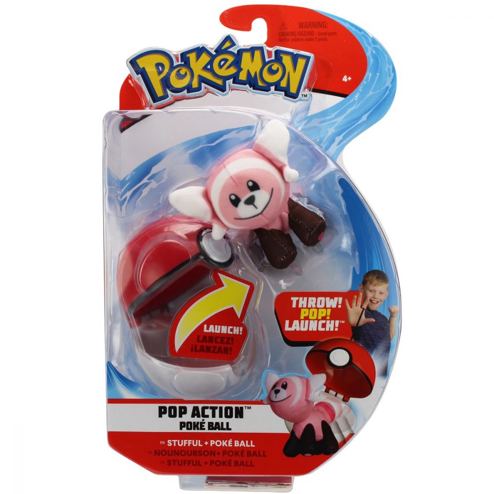 Figurina in bila lansatoare Pokemon Pop Action - Stufful, Poke Ball (95092)