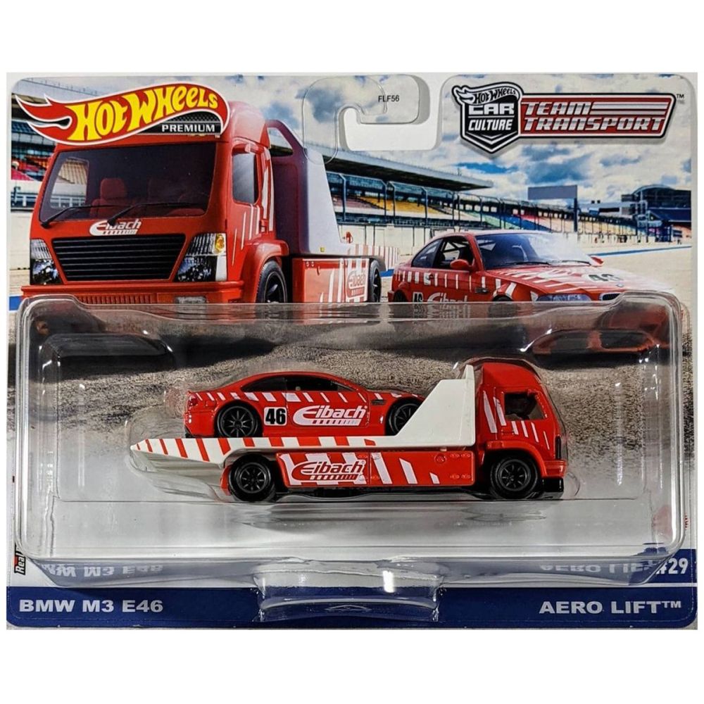 Transportator cu masinuta Hot Wheels, BMW M3 E46, Aero Lift, GRK57