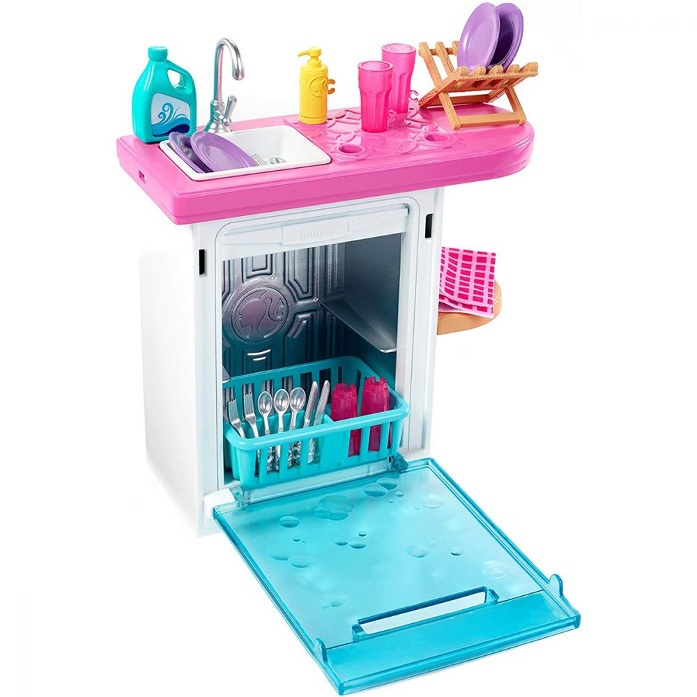Set de joaca Barbie, Masina de spalat vase si accesorii, FXG35