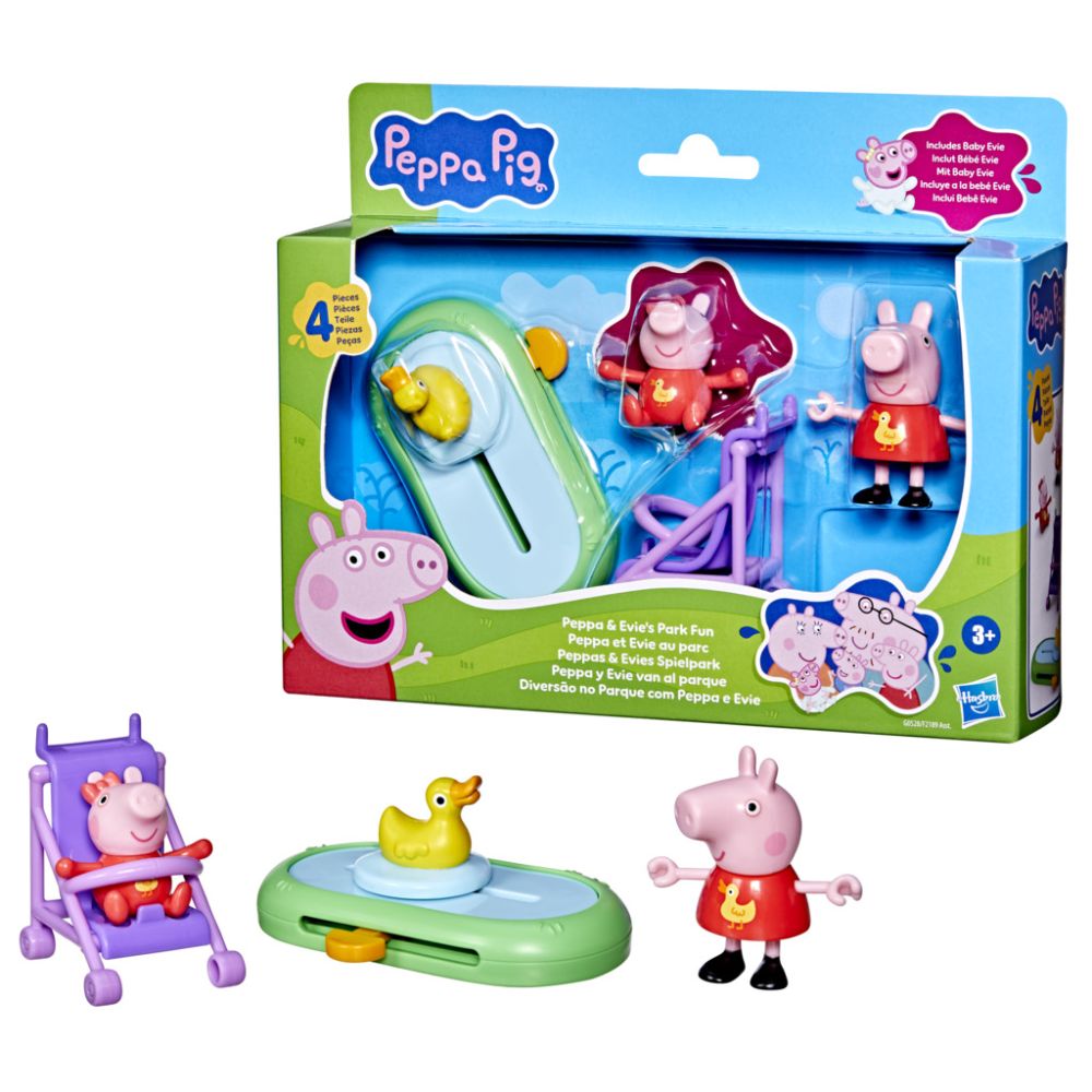 Set de joaca cu 2 figurine si accesorii, Peppa Pig si Evie, Park Fun, G0528