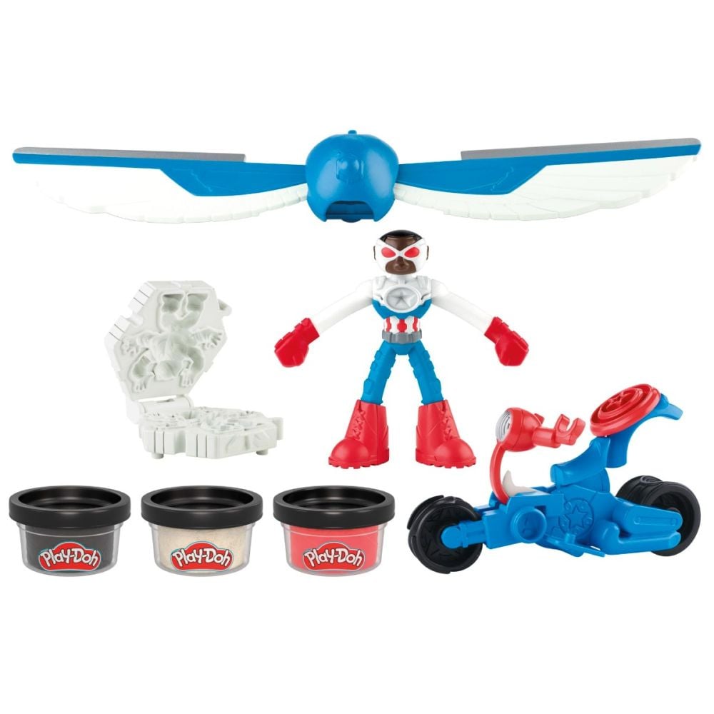 Set de joaca cu figurina, Play-Doh, Marvel, Captain America si Moto Slicer, G0555