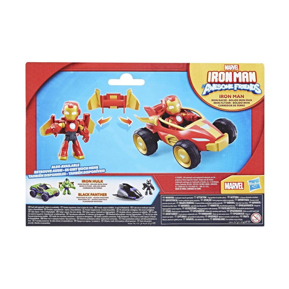 Set figurina cu vehicul, Marvel, Iron Man And His Awesome Friends, Iron Man Racer, G1471
