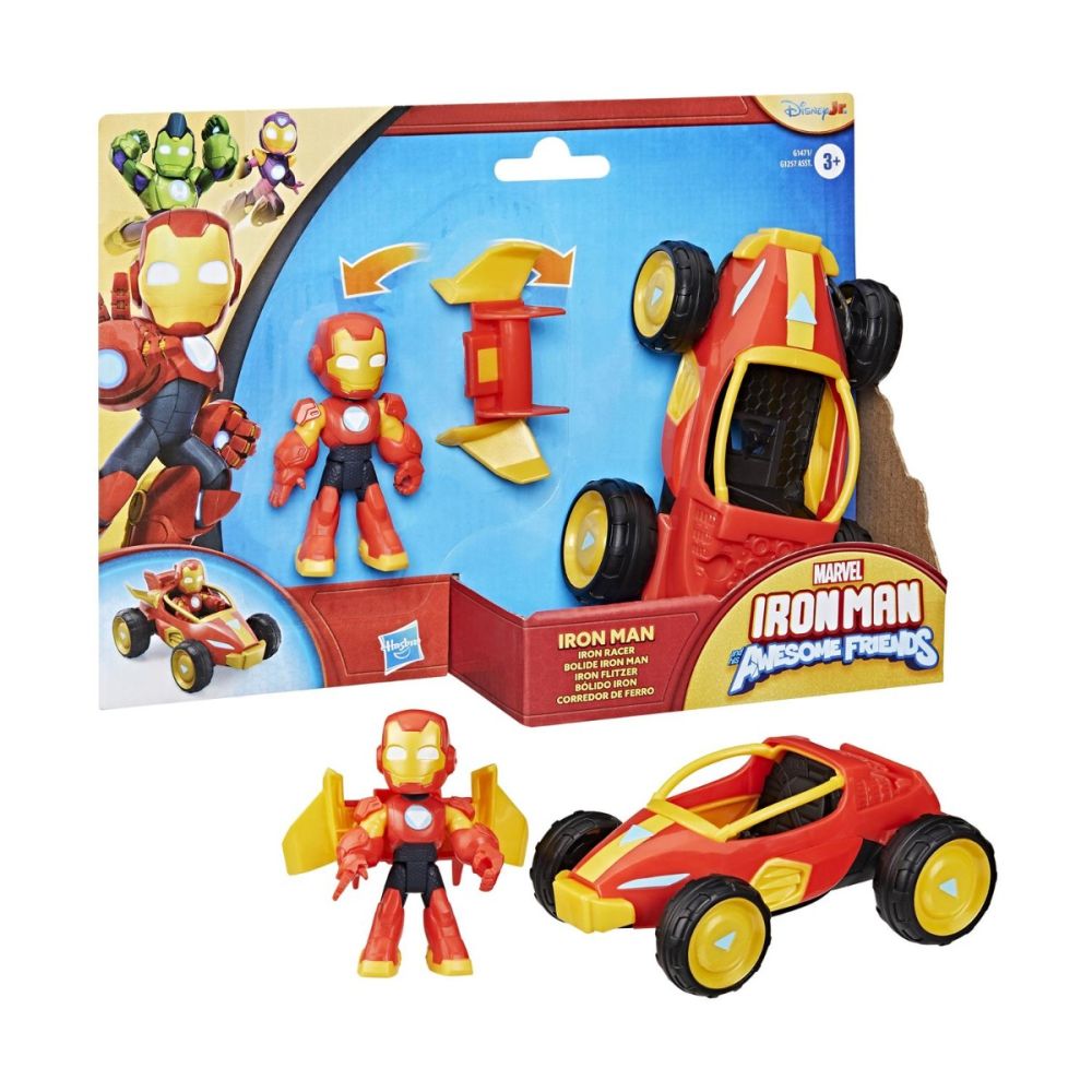 Set figurina cu vehicul, Marvel, Iron Man And His Awesome Friends, Iron Man Racer, G1471