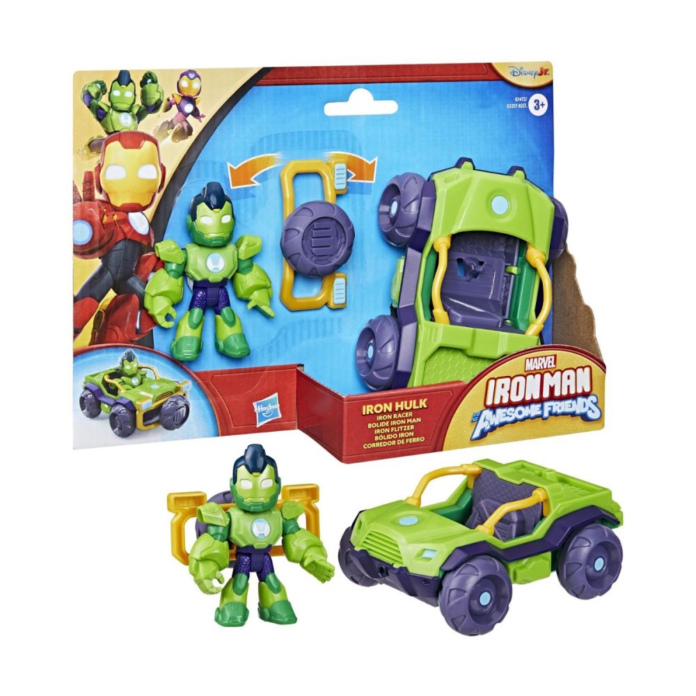 Set figurina cu vehicul, Marvel, Iron Man And His Awesome Friends, Iron Hulk Racer, G1472
