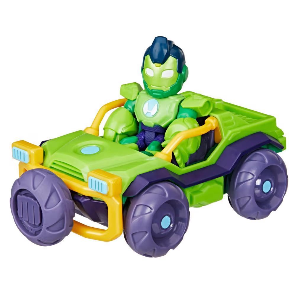 Set figurina cu vehicul, Marvel, Iron Man And His Awesome Friends, Iron Hulk Racer, G1472