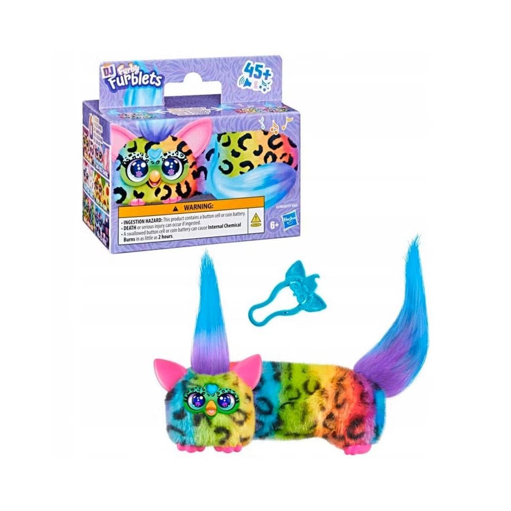 Mini jucarie de plus interactiva, Furby Dj Furblets, Rain-Bow-Kat, G1783