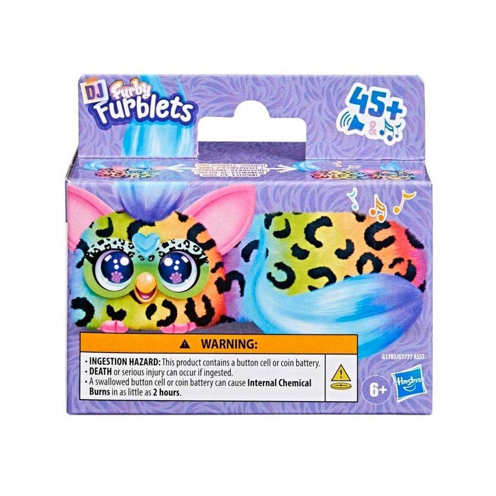 Mini jucarie de plus interactiva, Furby Dj Furblets, Rain-Bow-Kat, G1783