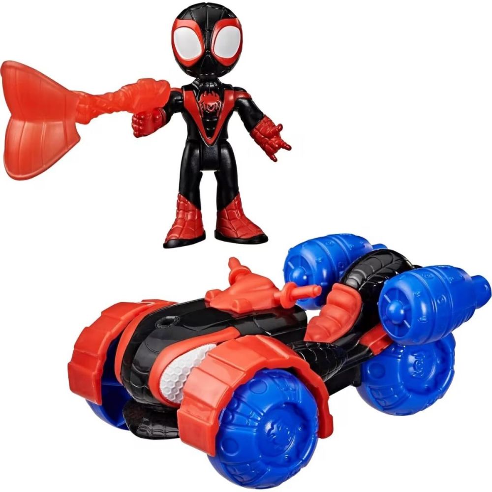 Figurina cu vehicul, Spidey and his Amazing Friends, Miles Spin Morales Techno-Racer, G2460