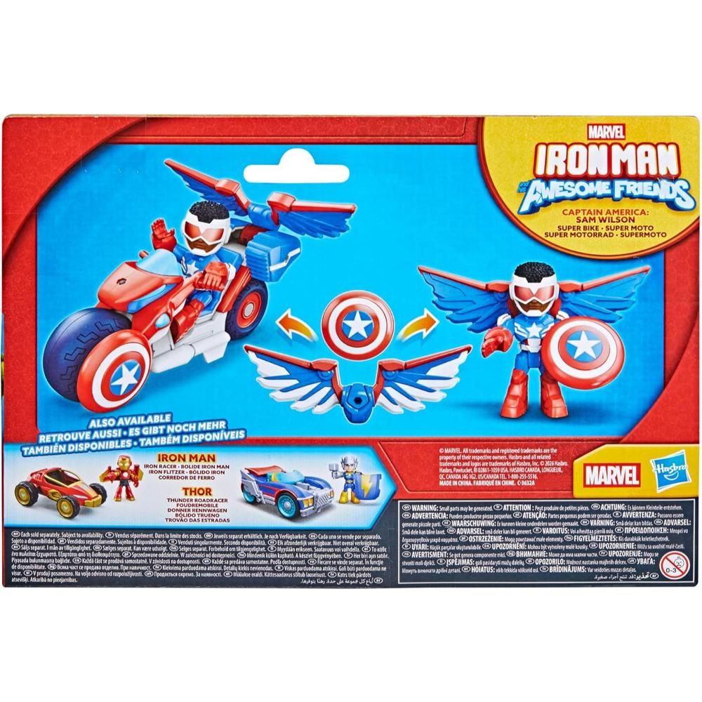 Set figurina cu vehicul, Marvel, Iron Man And His Awesome Friends, Captain America Super Bike, G2691