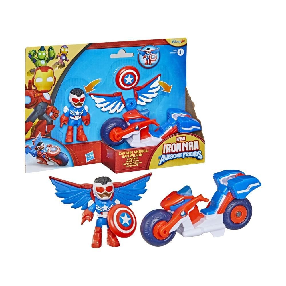 Set figurina cu vehicul, Marvel, Iron Man And His Awesome Friends, Captain America Super Bike, G2691