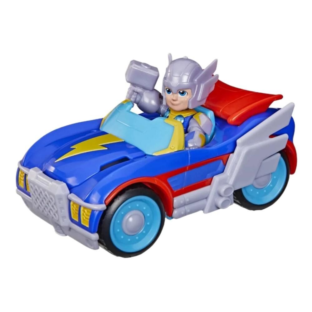 Set figurina cu vehicul, Marvel, Iron Man And His Awesome Friends, Thor Thunder Roadracer, G2692