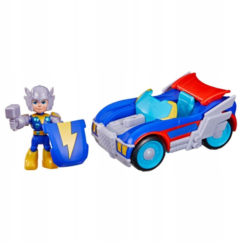Set figurina cu vehicul, Marvel, Iron Man And His Awesome Friends, Thor Thunder Roadracer, G2692