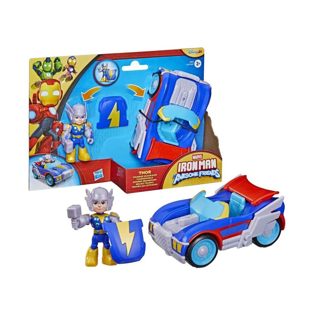 Set figurina cu vehicul, Marvel, Iron Man And His Awesome Friends, Thor Thunder Roadracer, G2692