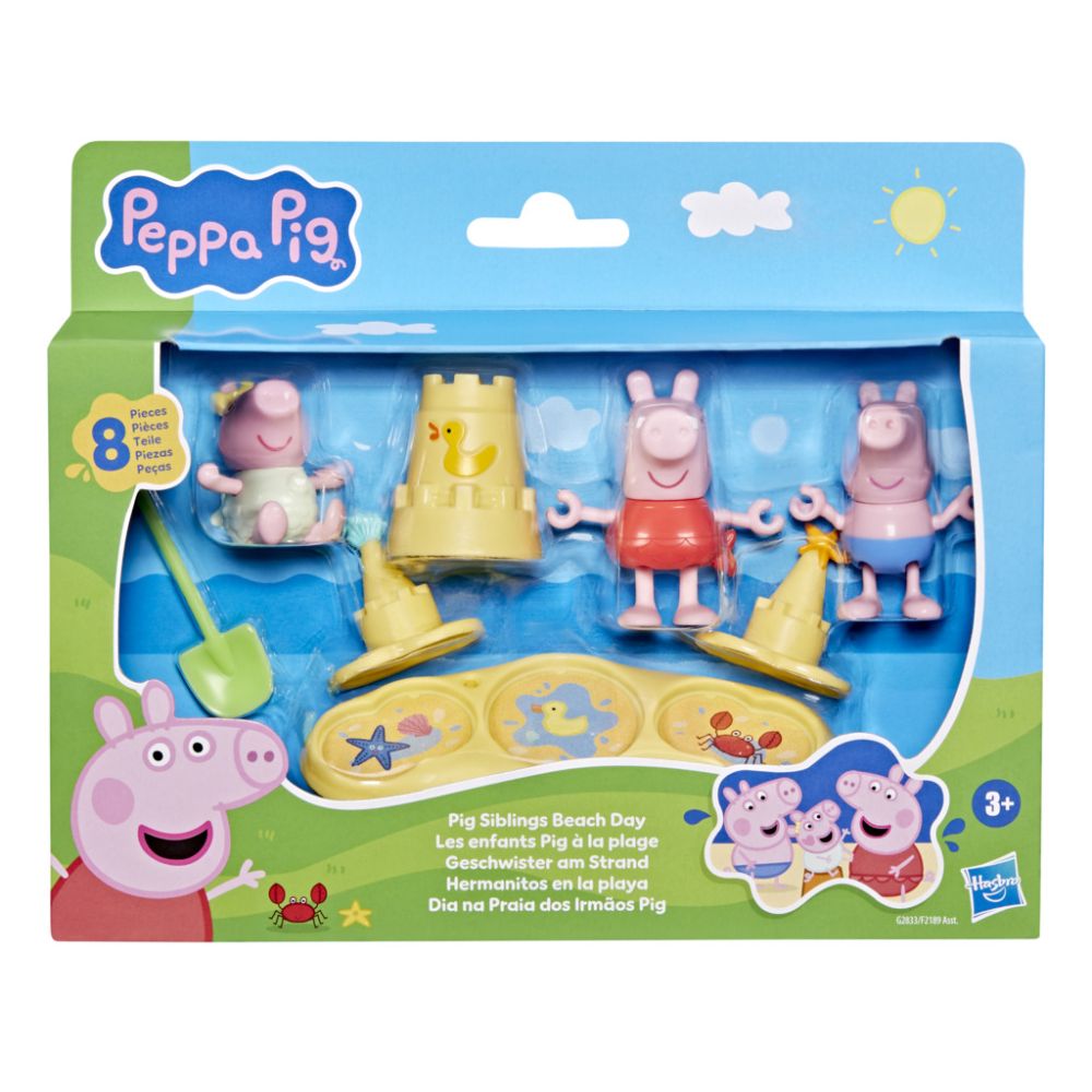 Set de joaca cu 2 figurine si accesorii, Peppa Pig, Pig Siblings Beach Day, G2833