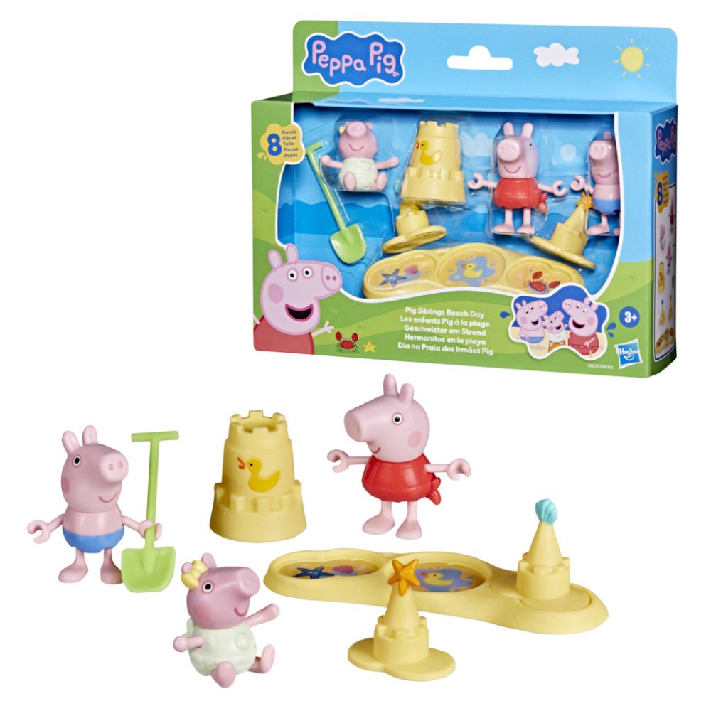 Set de joaca cu 2 figurine si accesorii, Peppa Pig, Pig Siblings Beach Day, G2833