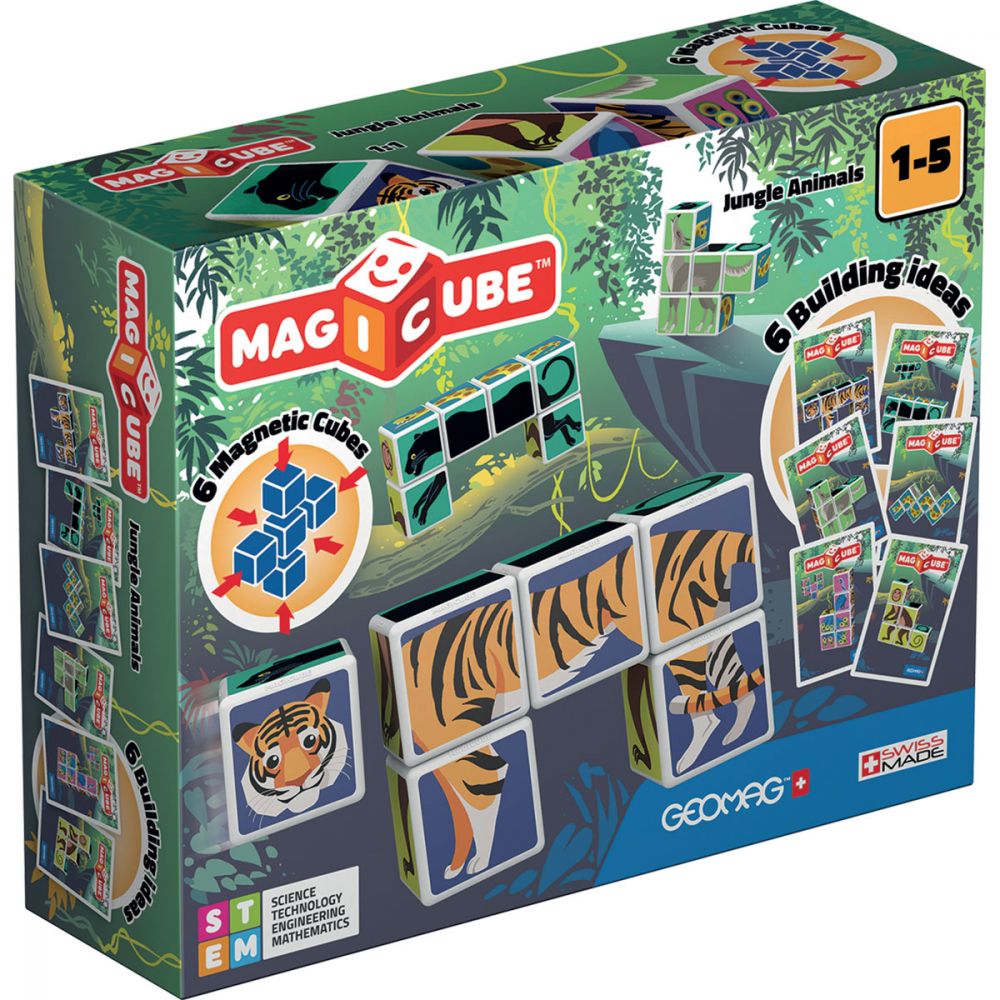 Joc de constructie magnetic Magic Cube, Jungle Animals