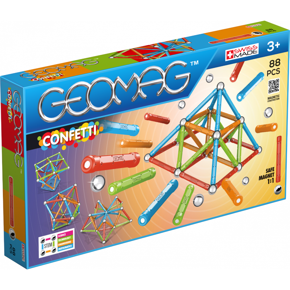 Joc de constructie magnetic Geomag Confetti, 88 piese