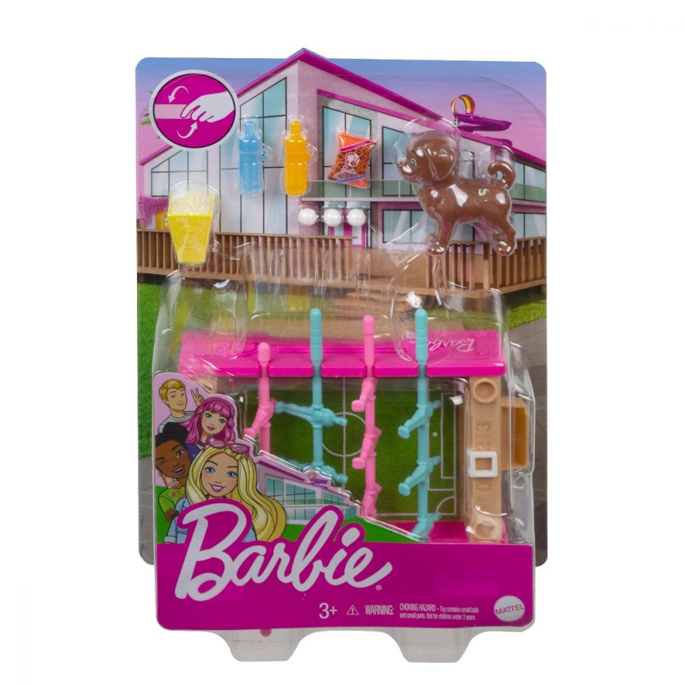 Set de joaca Barbie, Mobilier exterior si catelus, GRG77