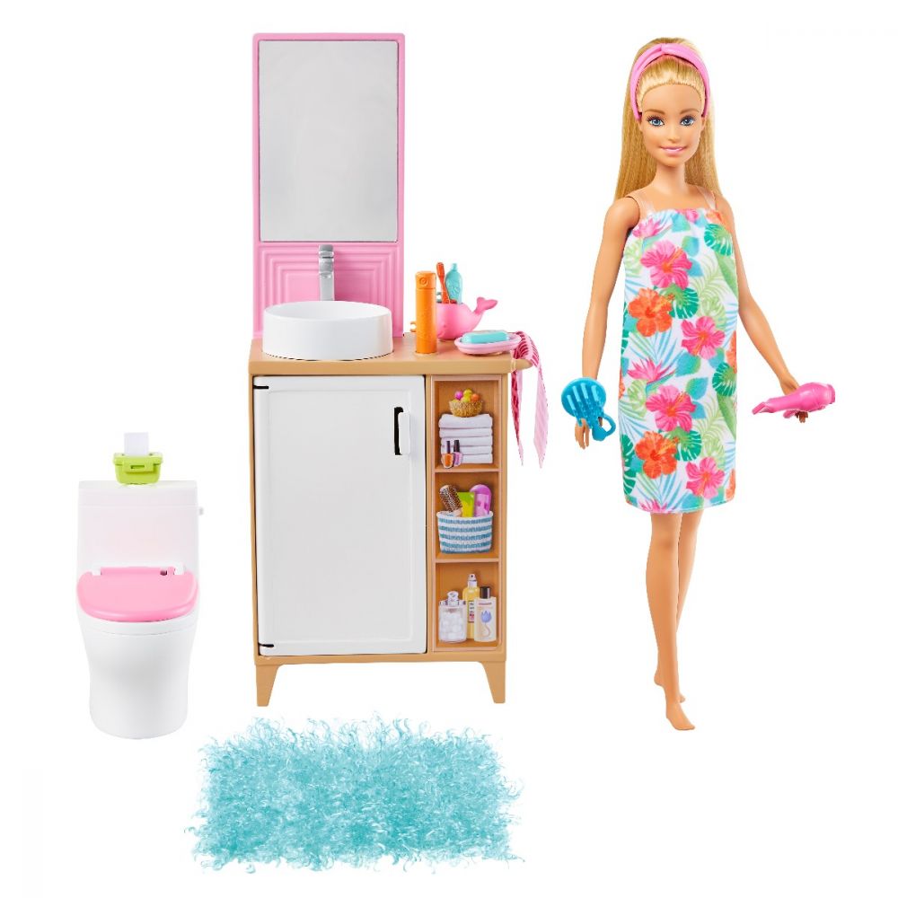 Set papusa Barbie si accesorii pentru baie, GRG87