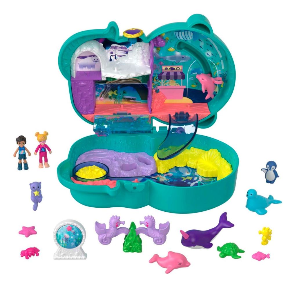 Set de joaca cu 2 papusi si 12 accesorii Polly Pocket, Otter Aquarium, HCG16