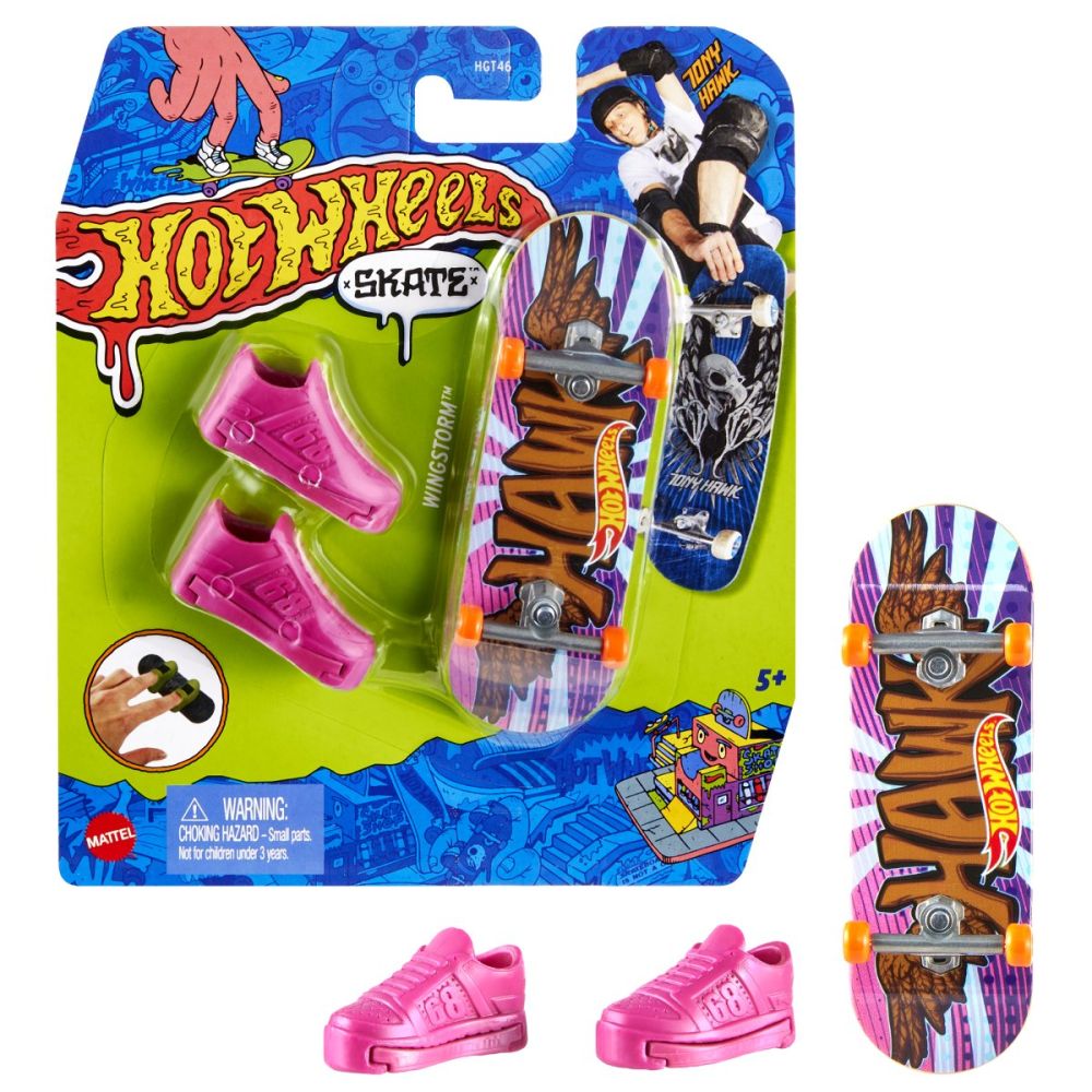 Set mini placa skateboard cu pantofi, Hot Wheels, Wingstorm, HGT68
