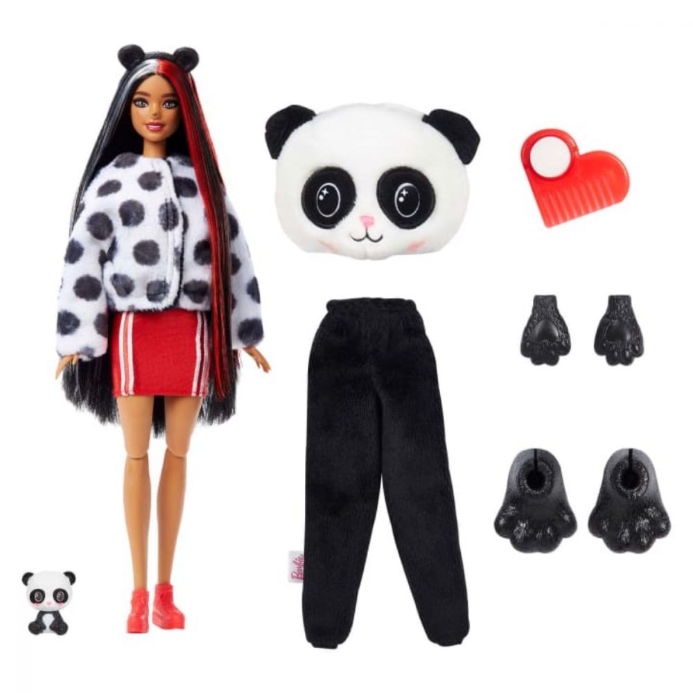 Papusa Barbie Cutie Reveal in costum de Urs Panda, cu 10 surprize