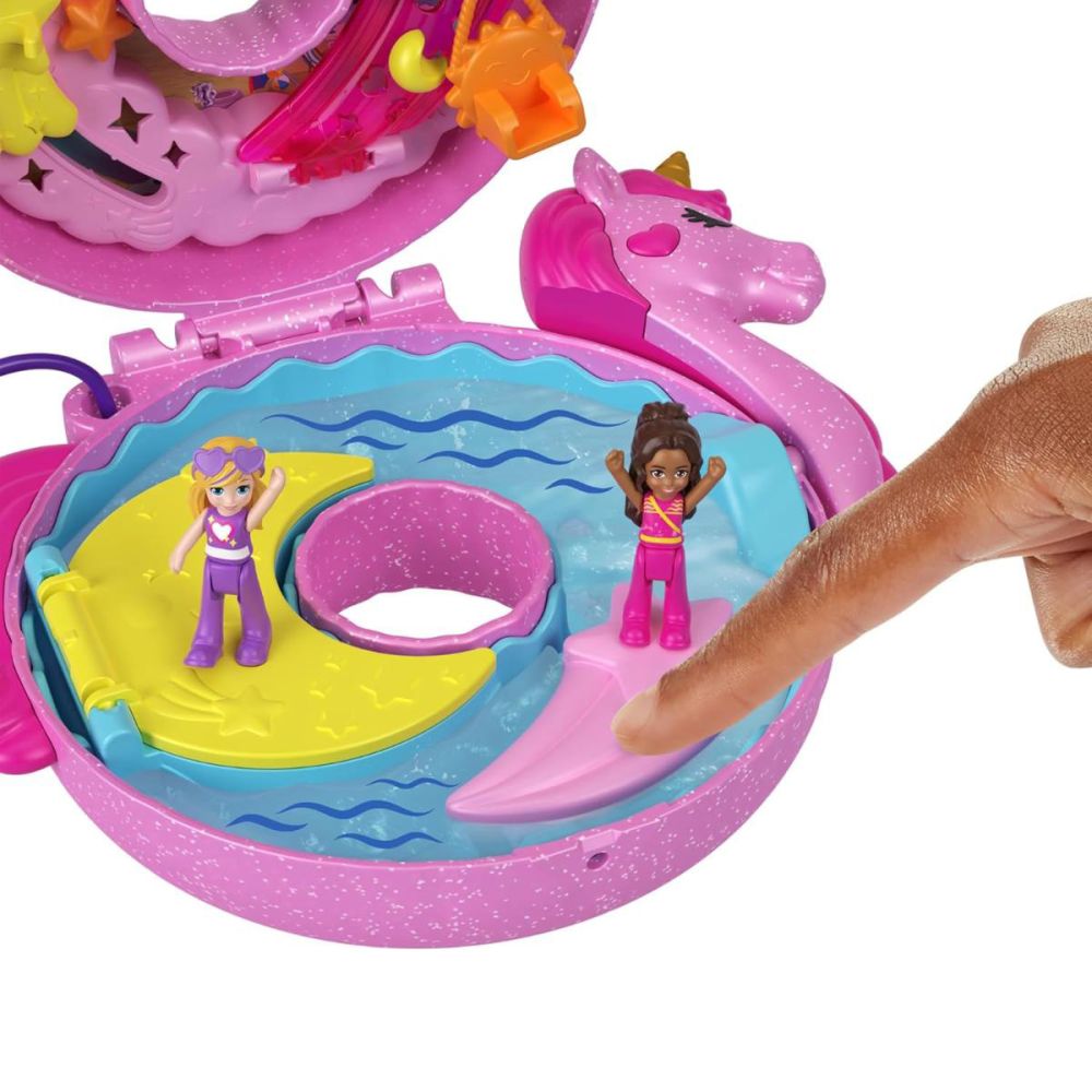 Set de joaca cu 2 papusi si 12 accesorii Polly Pocket, Unicorn Floatie, HKV34