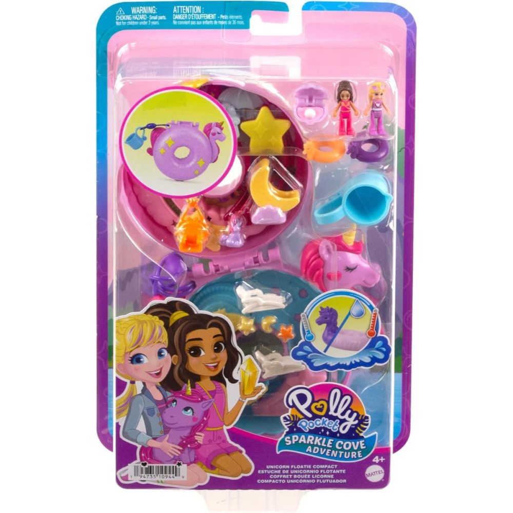 Set de joaca cu 2 papusi si 12 accesorii Polly Pocket, Unicorn Floatie, HKV34