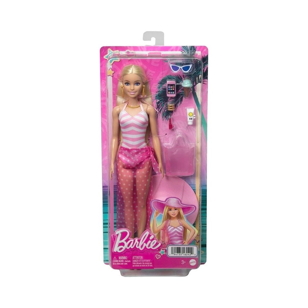 Papusa cu accesorii, Barbie, La plaja, HPL73