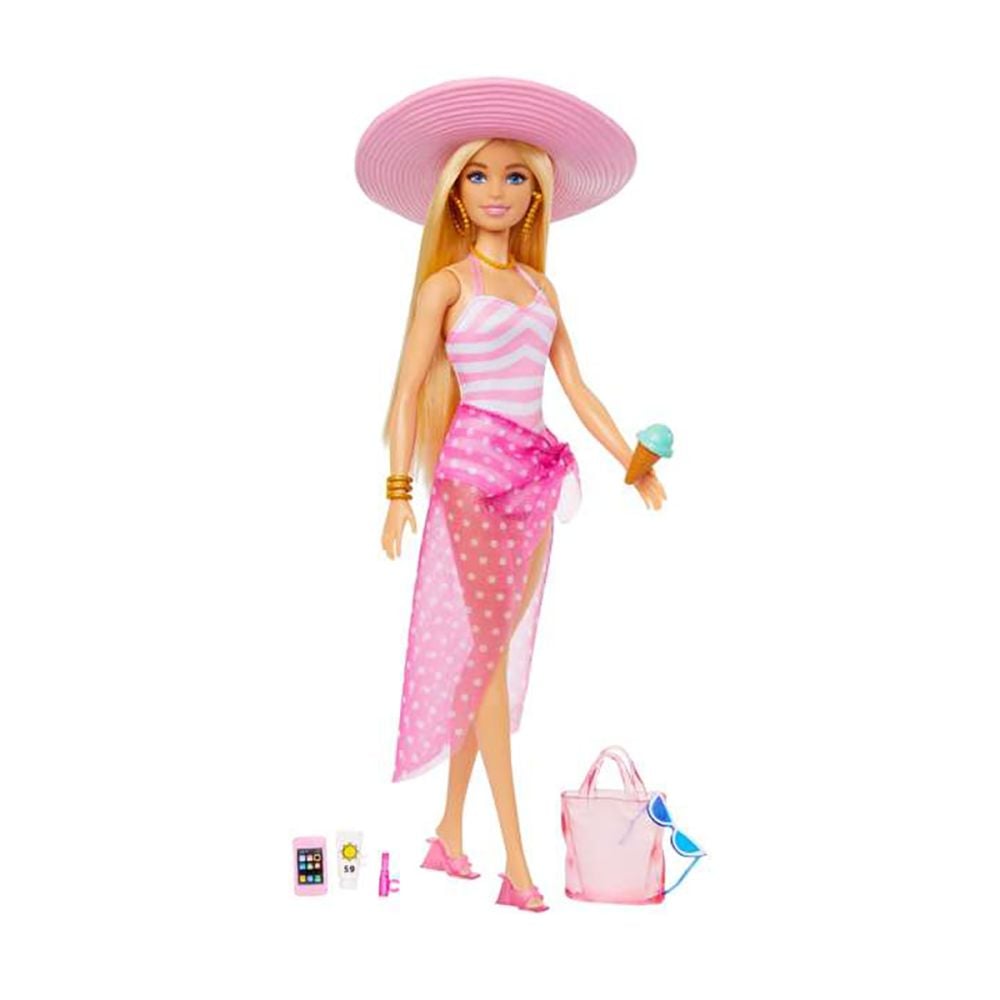 Papusa cu accesorii, Barbie, La plaja, HPL73