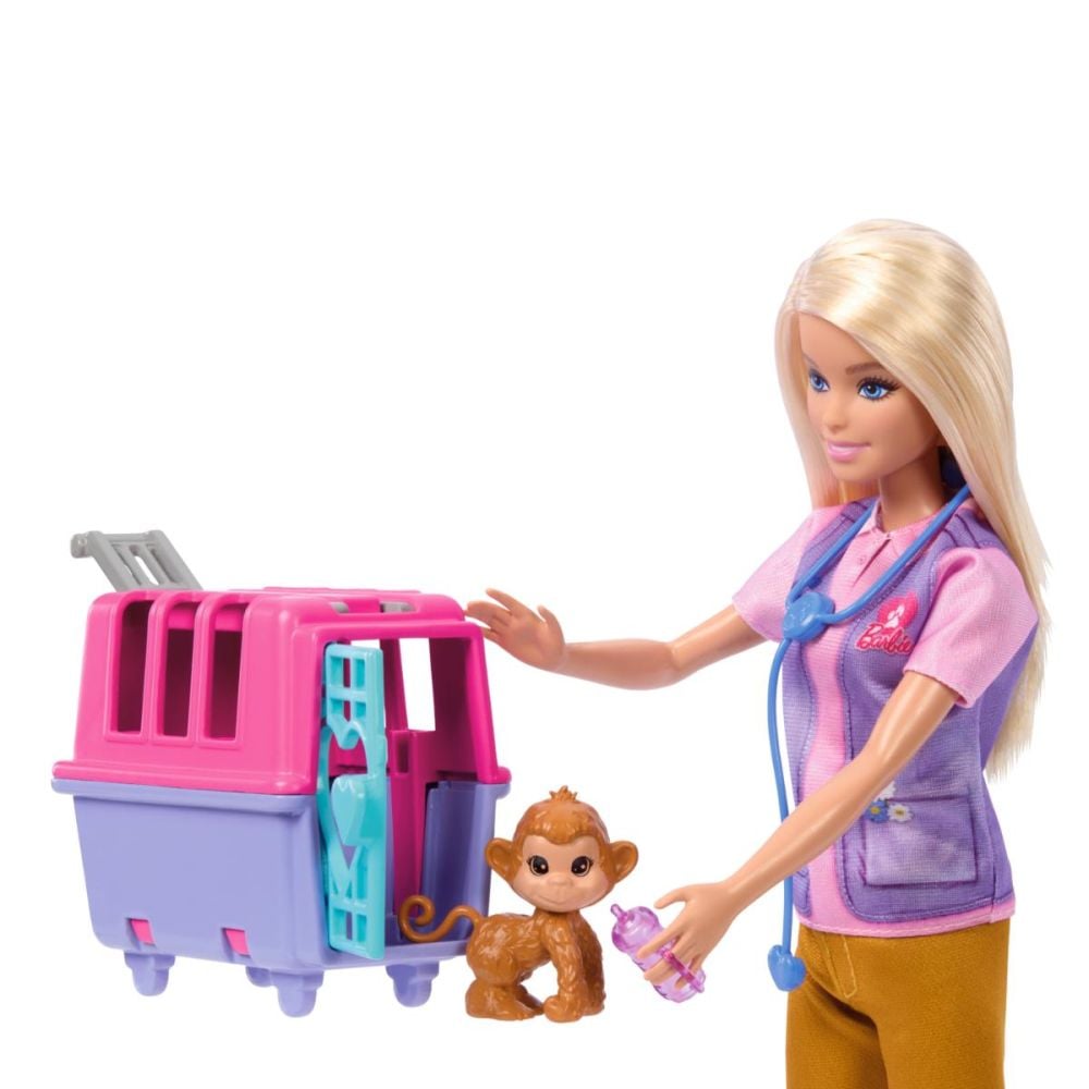 Set papusa cu 2 animalute din jungla, Barbie, Wildlife Rescuer, HRG50