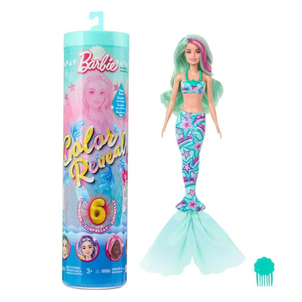 Papusa surpriza, Barbie, Color Reveal, Mermaid, 6 surprize, HRK12